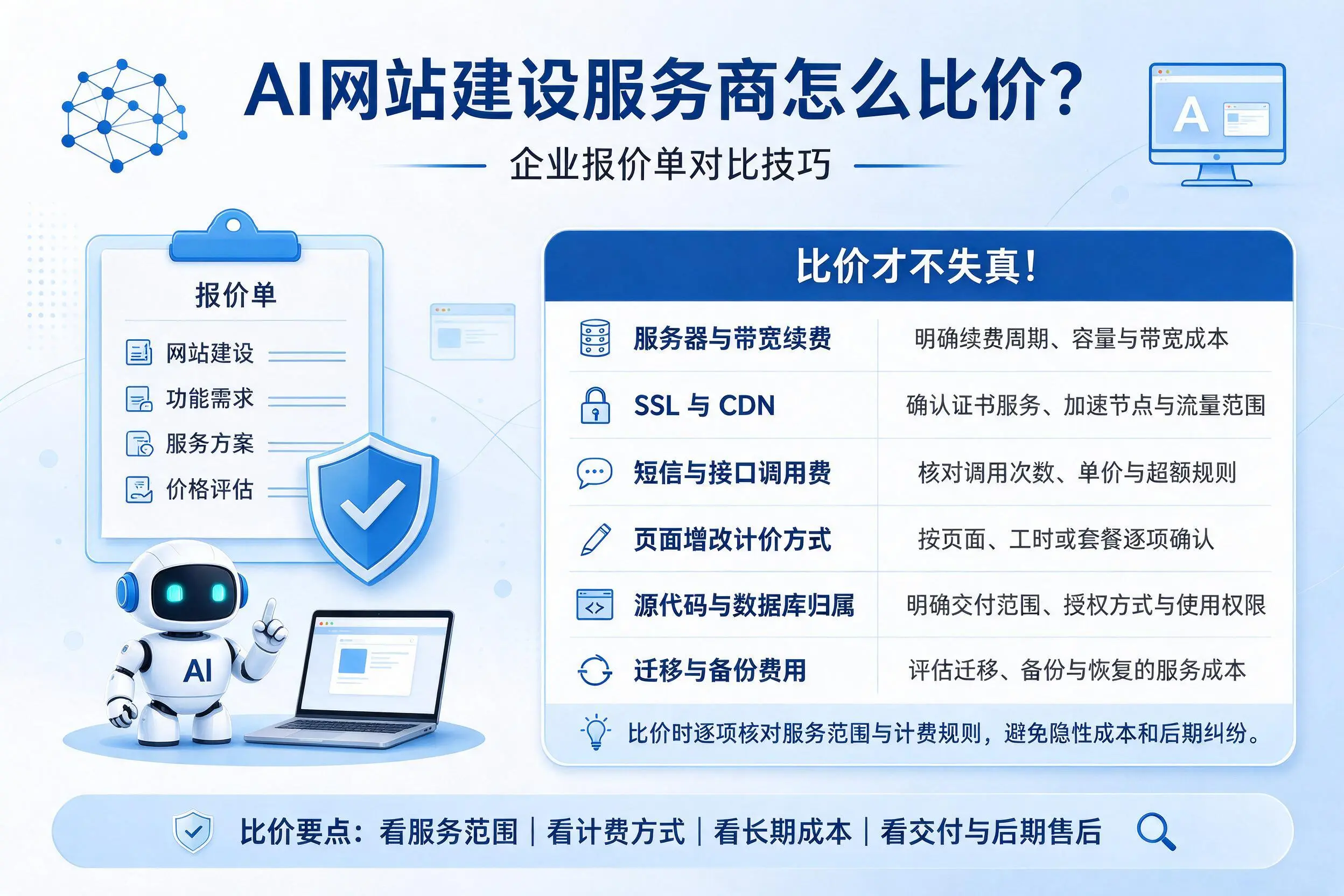 AI网站建设服务商怎么比价?渭南企业报价单对比技巧